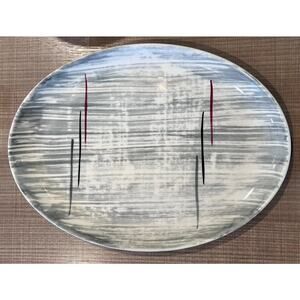 Vtg MCM Prim Rose Hiawatha Hand Painted Serving Tray Gray Red Stripe Retro Mod